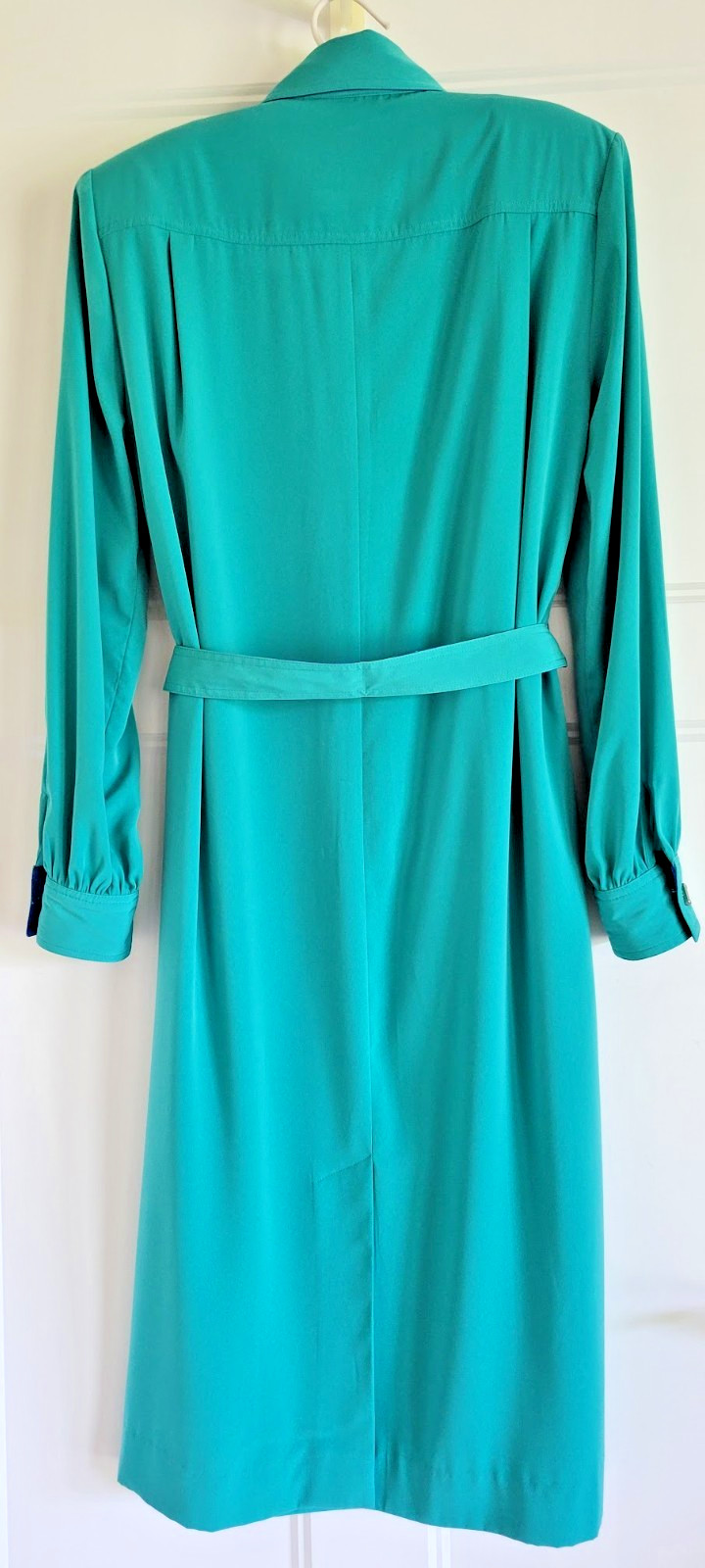 Vtg SCHRADER Shirt DRESS Sz 8 Emerald Green Long Sleeve Pockets Belt Half Button