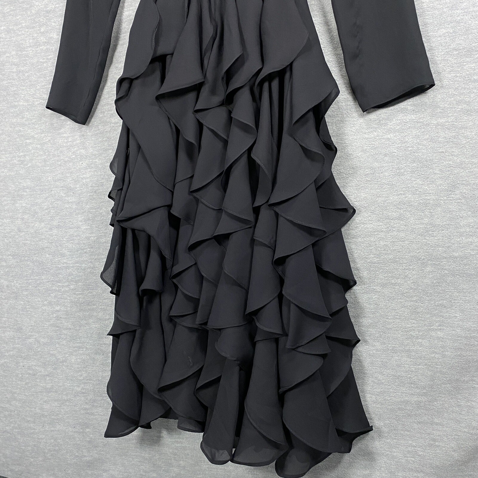 Vintage Claralura Originals Black Cocktail Dress 8 Midi Tiered Ruffles Gothic