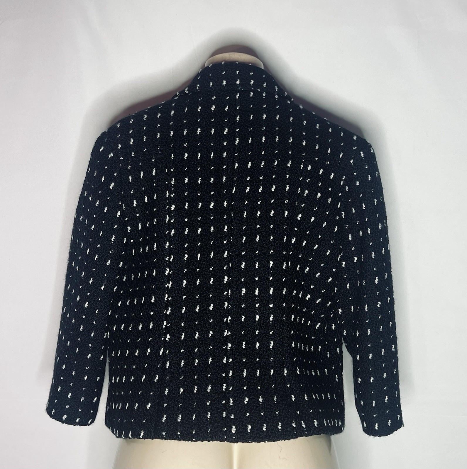 VINTAGE HARVE BERNARD BOILED WOOL CROPPED BLACK WHITE PRINT JACKET SZ 10