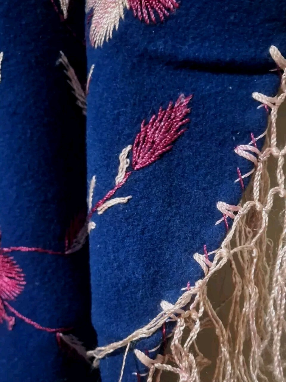 Indigo Floral Fringe Poncho Medium Vintage
