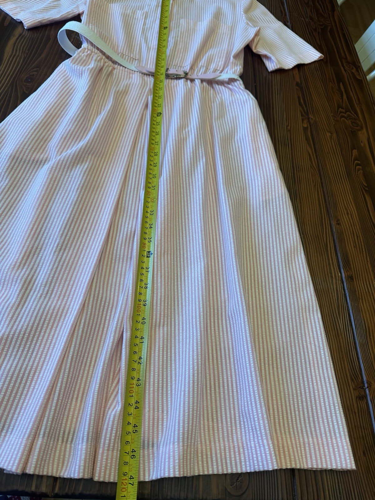 Vintage Pink White Striped Dress Belted Cottagecore USA Size 18
