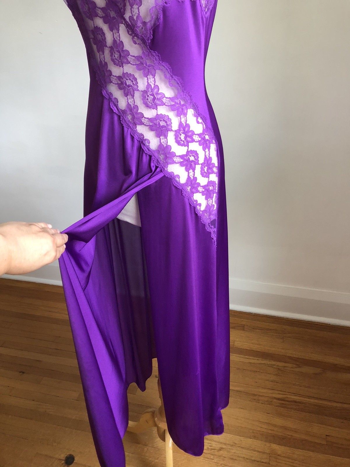 STUNNING VTG VAL MODE Purple Nylon Chiffon & Lace 2pc Nightgown Peignoir Set S