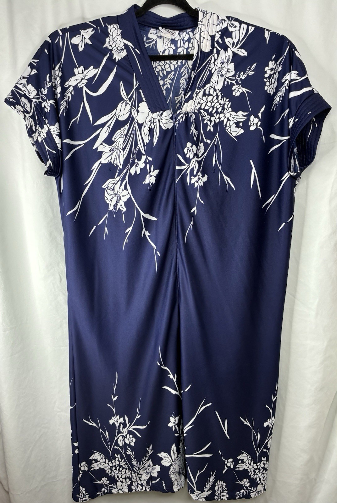 Vintage Anthony Richard’s Kaftan House Coat Muumuu Blue And White Floral Zip 2XL