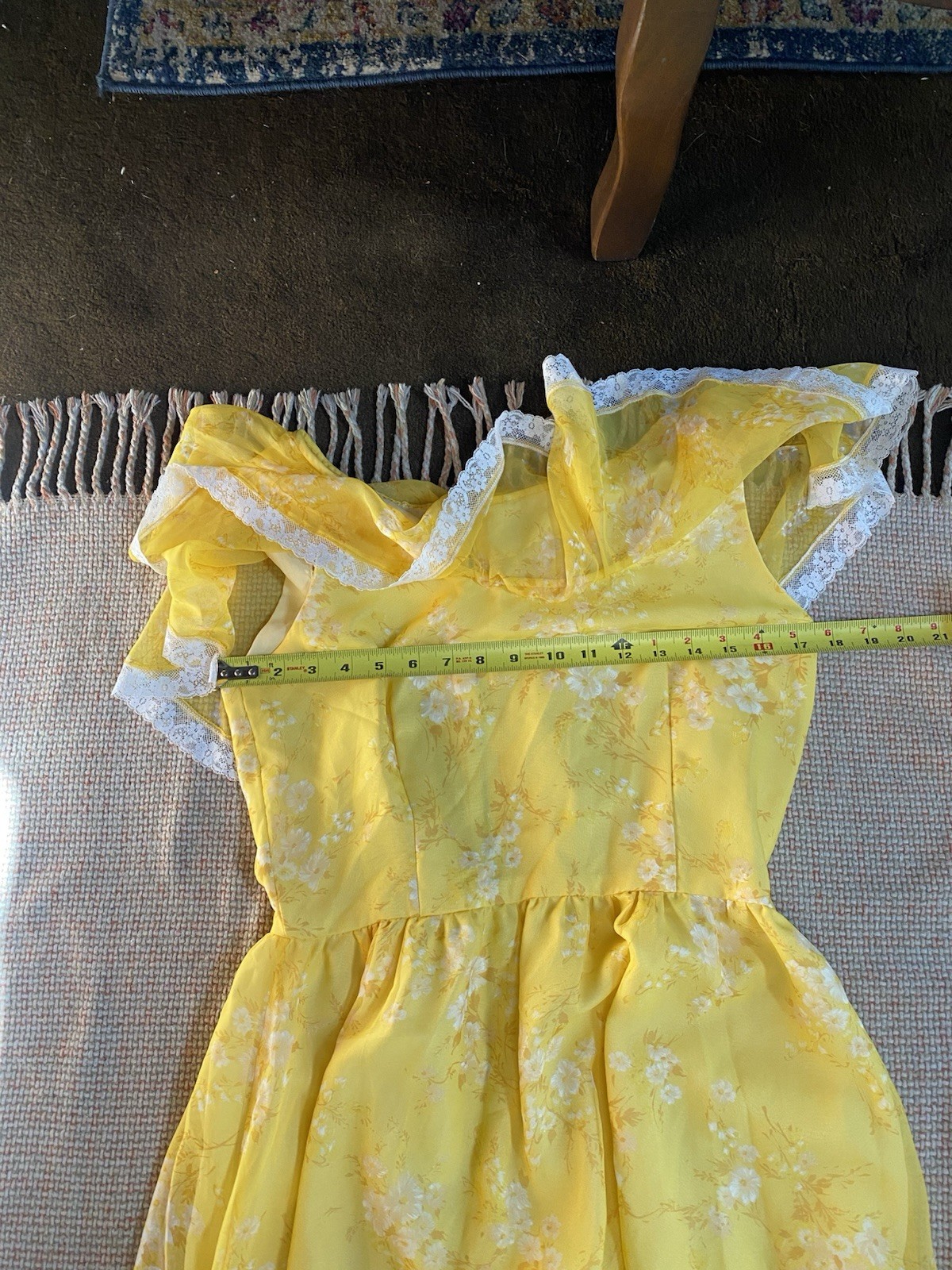 Vintage 70S Handmade Chiffon And Lace Metal Back Zipper Measurements And Photos