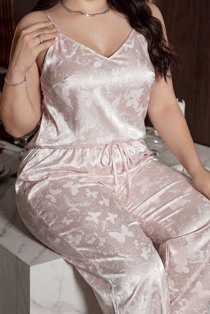 NEW Secret Satin & Lace Cami 2pc Pajama Pant Set 1X Lingerie Lounge Butterflies
