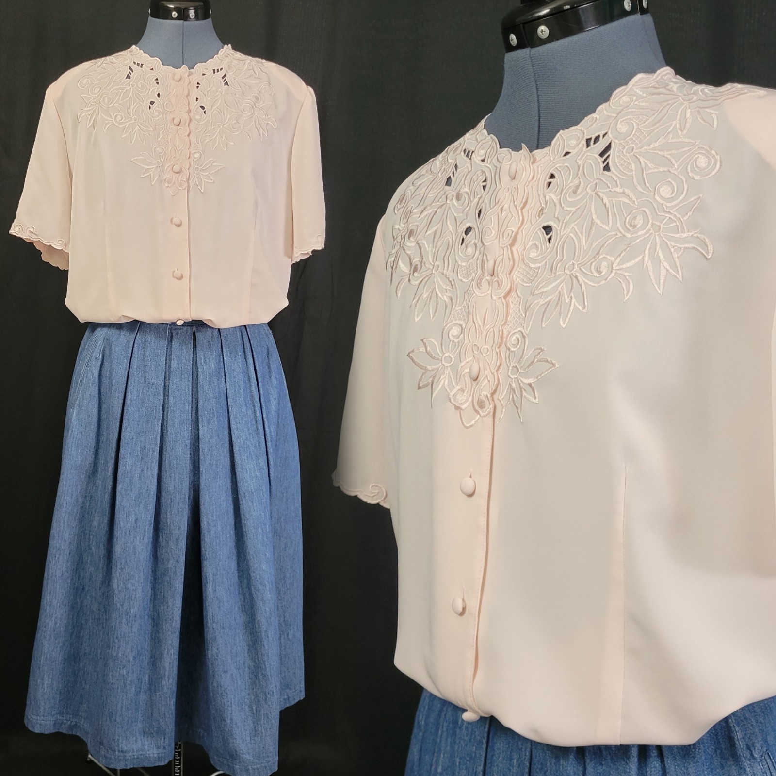 Vintage Christie & Jill Light Pink S/S Blouse w Embroidered Detail Size 14