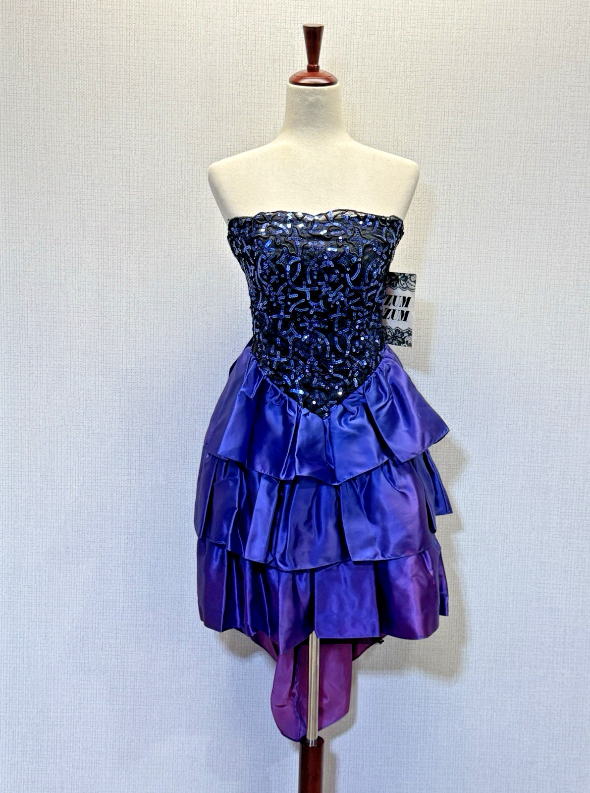 ZUM ZUM 80-90 Evening Prom Dress Purple Sequin Ruffles Layers Back Bow 9/10 NWT