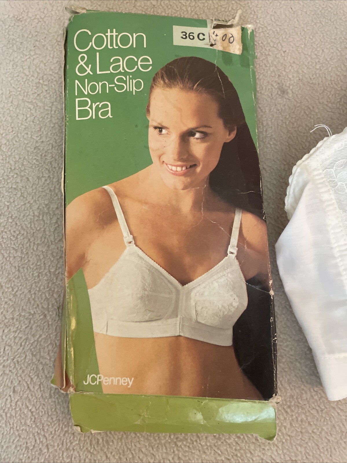 Vintage 1960’s JC Penney Bra Size 36C Cotton & Lace Non-Slip Bra Retro /Orig Box