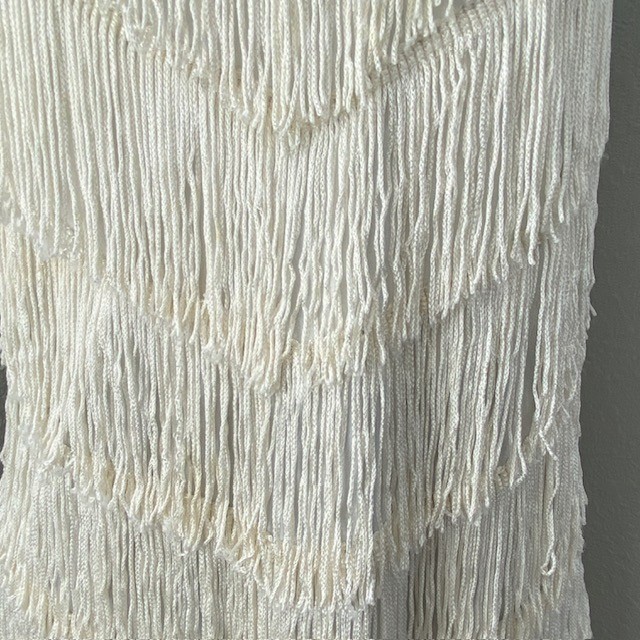 VINTAGE 70s Joy Stevens Ivory Fringe Flapper Gatsby Dress Sz 12