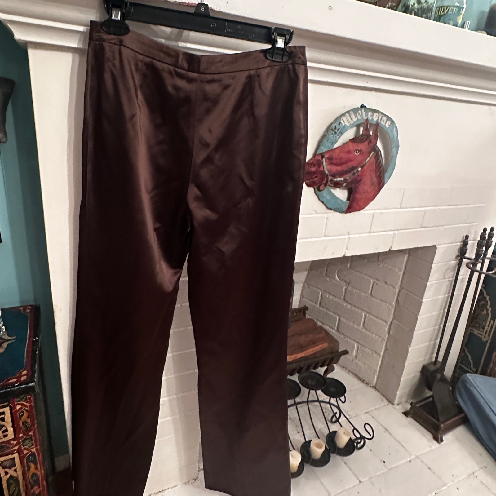 VINTAGE LES COPAINS ITALY HI SHEEN CHOCOLATE BROWN SATIN WIDE LEG PANTS