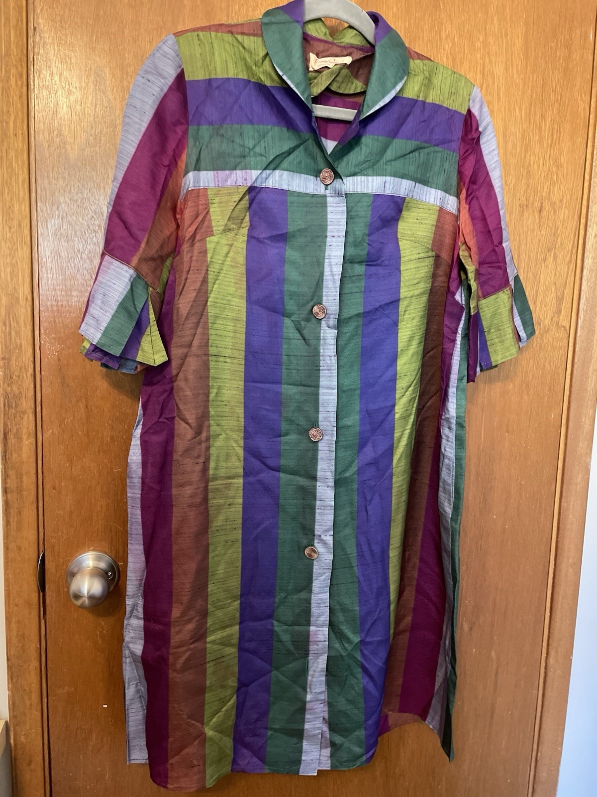 Evelyn Pearson Vintage Lounging Apparel Striped Mid Century Mod Pleat Back