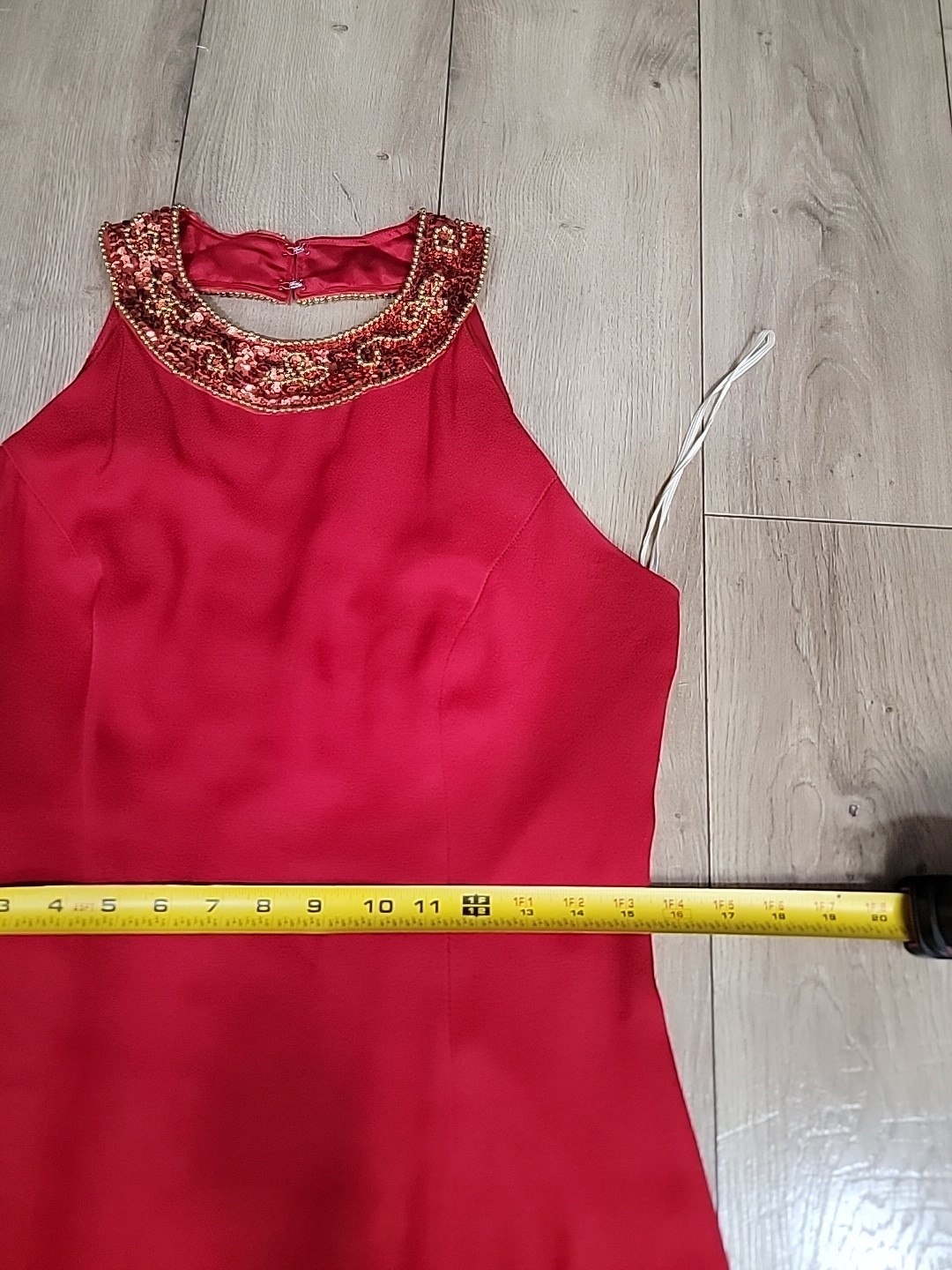 VTG 1980s Red Beaded Halter Evening Gown De Lara by Linda Bernell Maxi Dress
