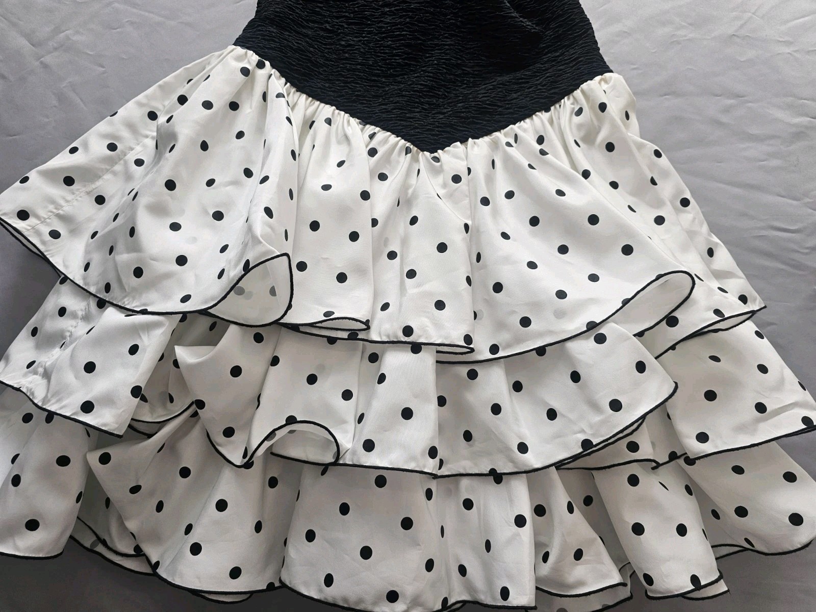 1980’s Huey Waltzer for Darcy 80s Prom Polka Dot Dress Size 5/6 Black White USA