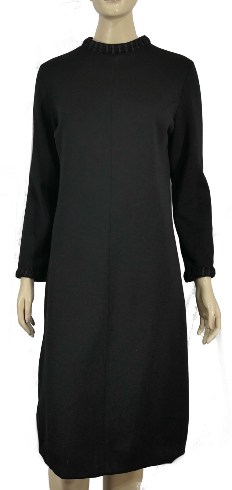 Vintage 60s 70s Mod Bleeker Street Black Knit Sheath Dress M