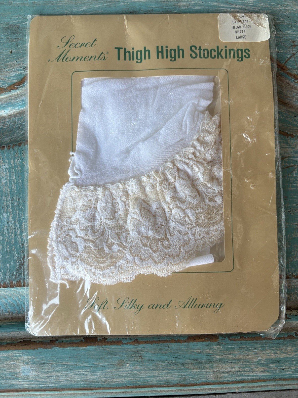 Vintage Secret Moments Thigh High Stockings White Lace Top Sheer Nylon LARGE