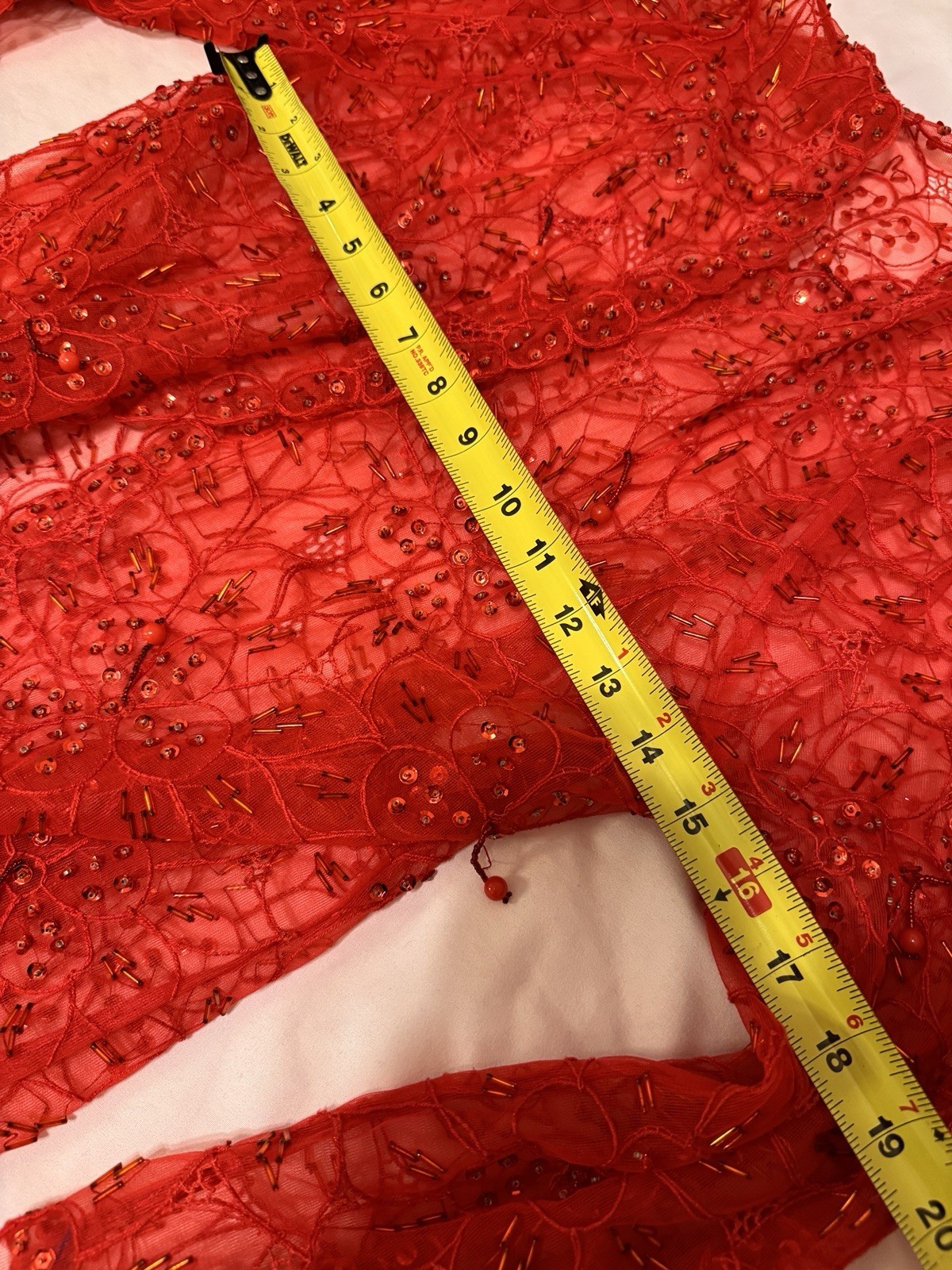 Vintage Red Beaded Mesh Cardigan Sheer Lace Sequin Shrug 90s Y2K Romantic Grunge