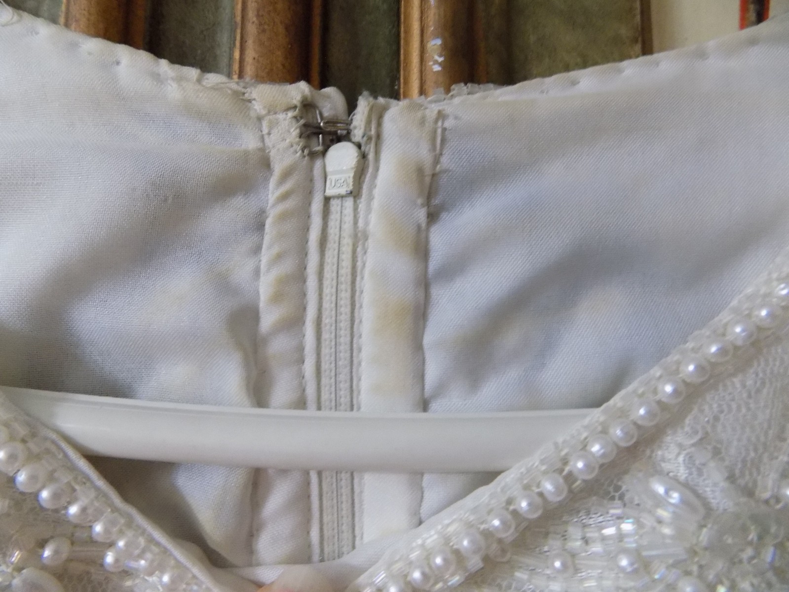 Vintage Carina 3X white heavily glass beaded pearl formal cocktail dress wedding