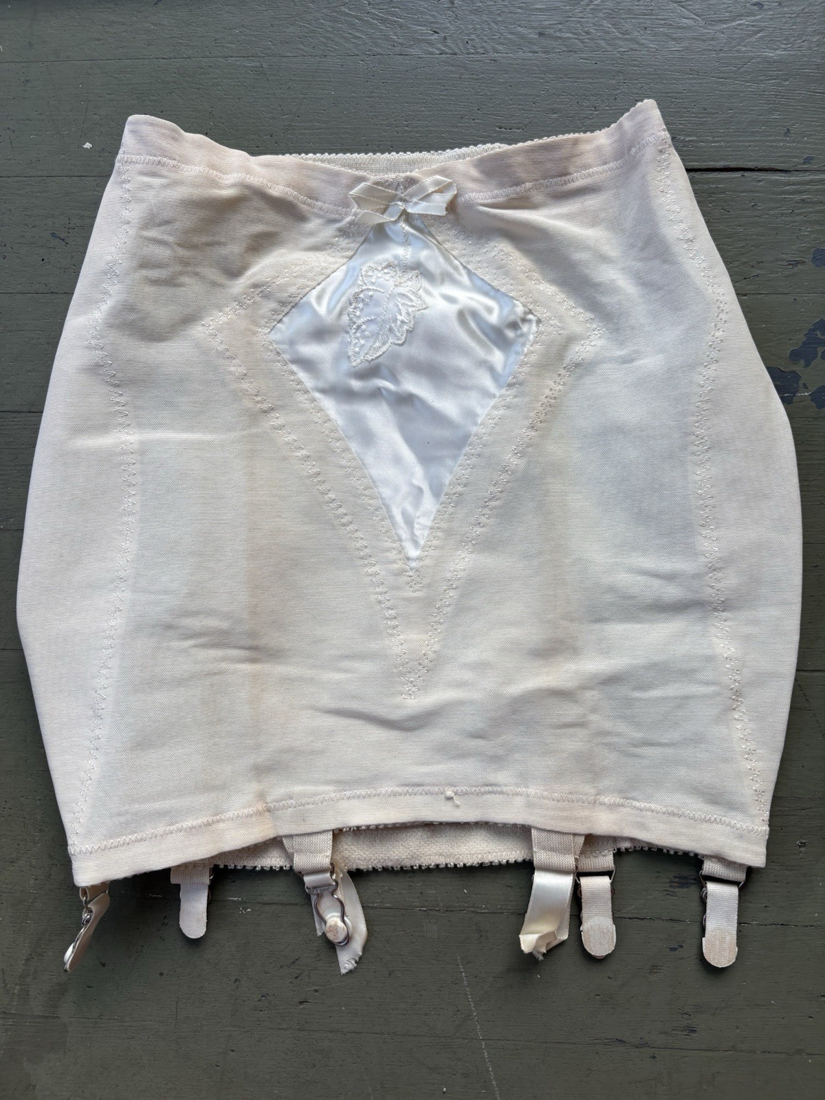 vintage olga suddenly slim open bottom girdle with garters size M Embroidered