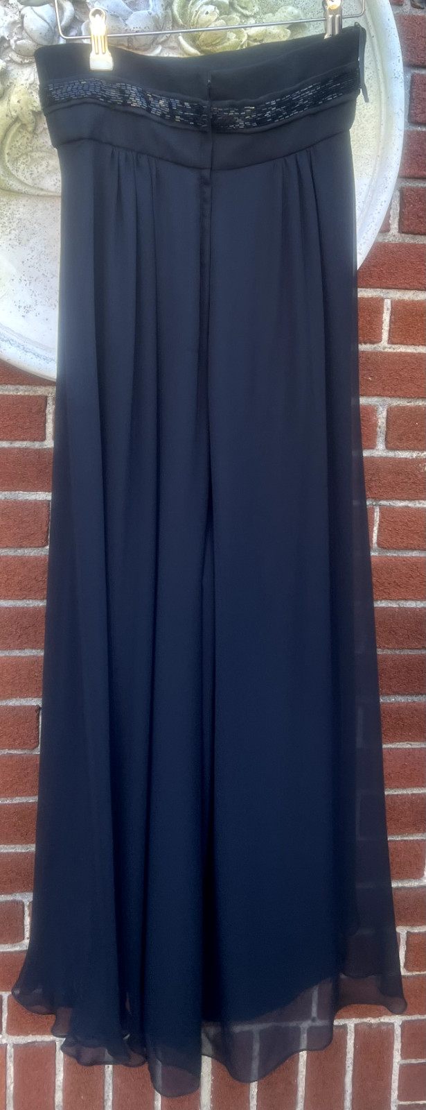 VINTAGE JILL RICHARDS BLACK SILK CHIFFON PALAZZO PANTS BEADED WAIST