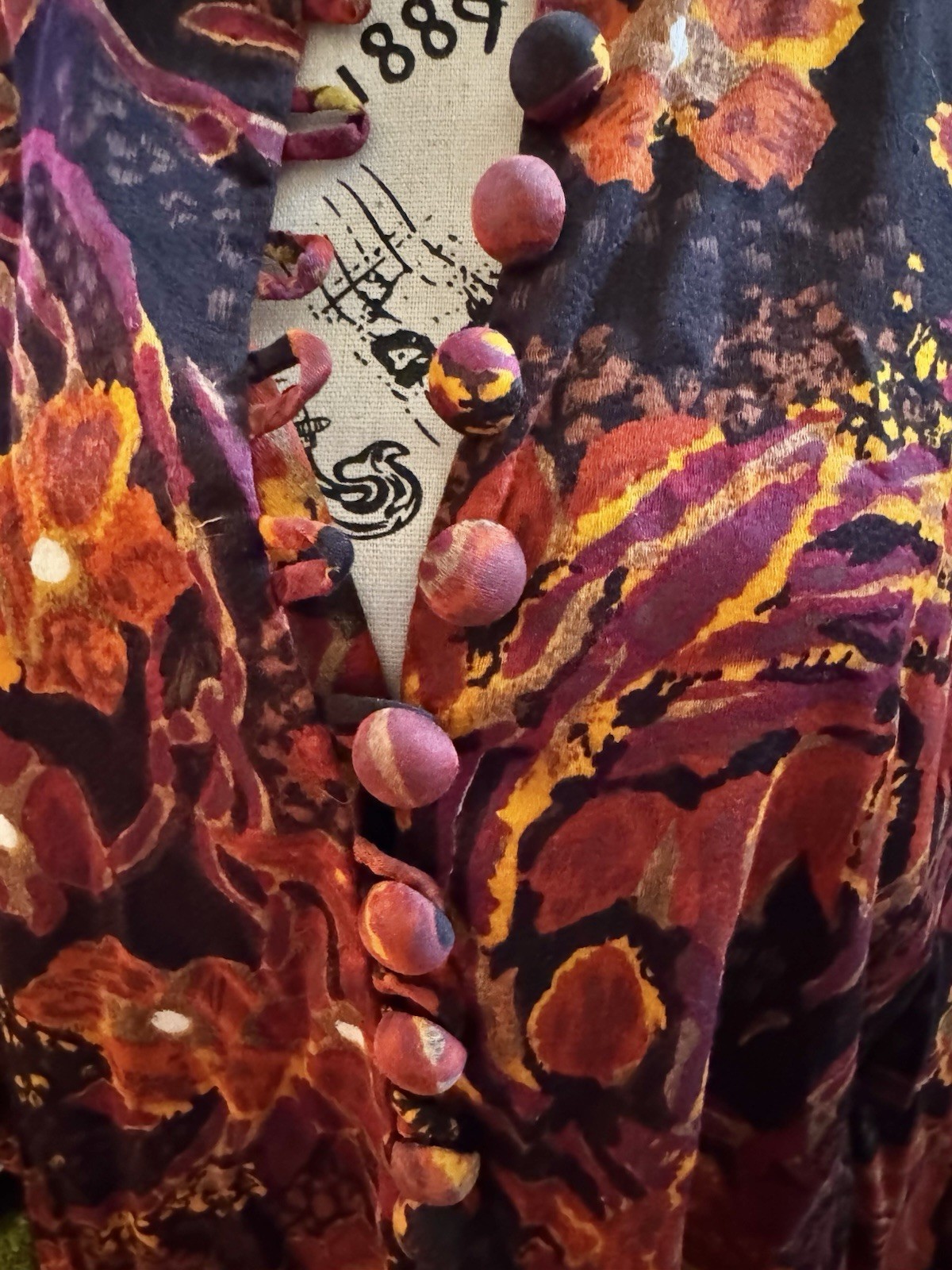 Vtg Caftan Alice California Perma Press Maxi Dress Covered Buttons Rare Goddess