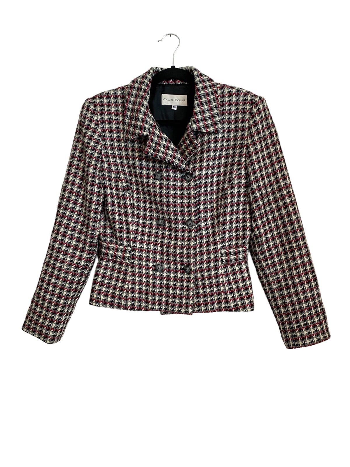 Cropped Blazer Size 10 Casual Corner red black gray white
