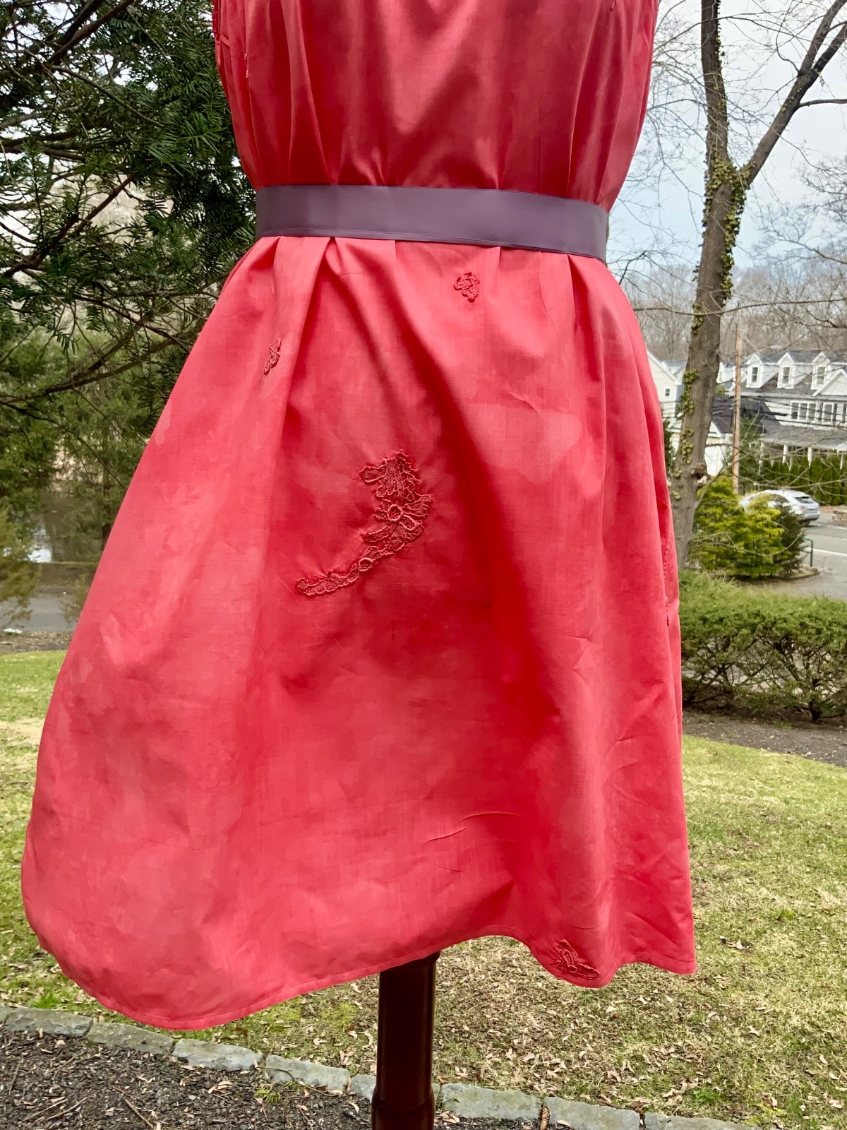 Edwardian Hand-Dyed Cotton Slip Dress | Restored Antique Lingerie with Appliqué