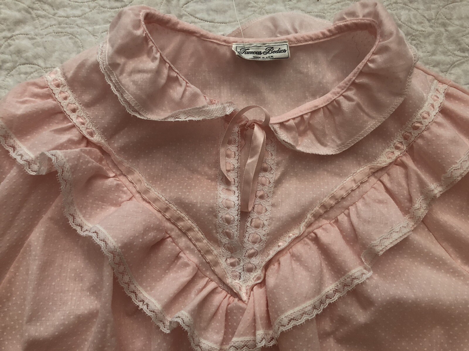 Sears Famous Bodies Soft Pink Cotton Lace Trim Short Long Sleeved Nightshirt M