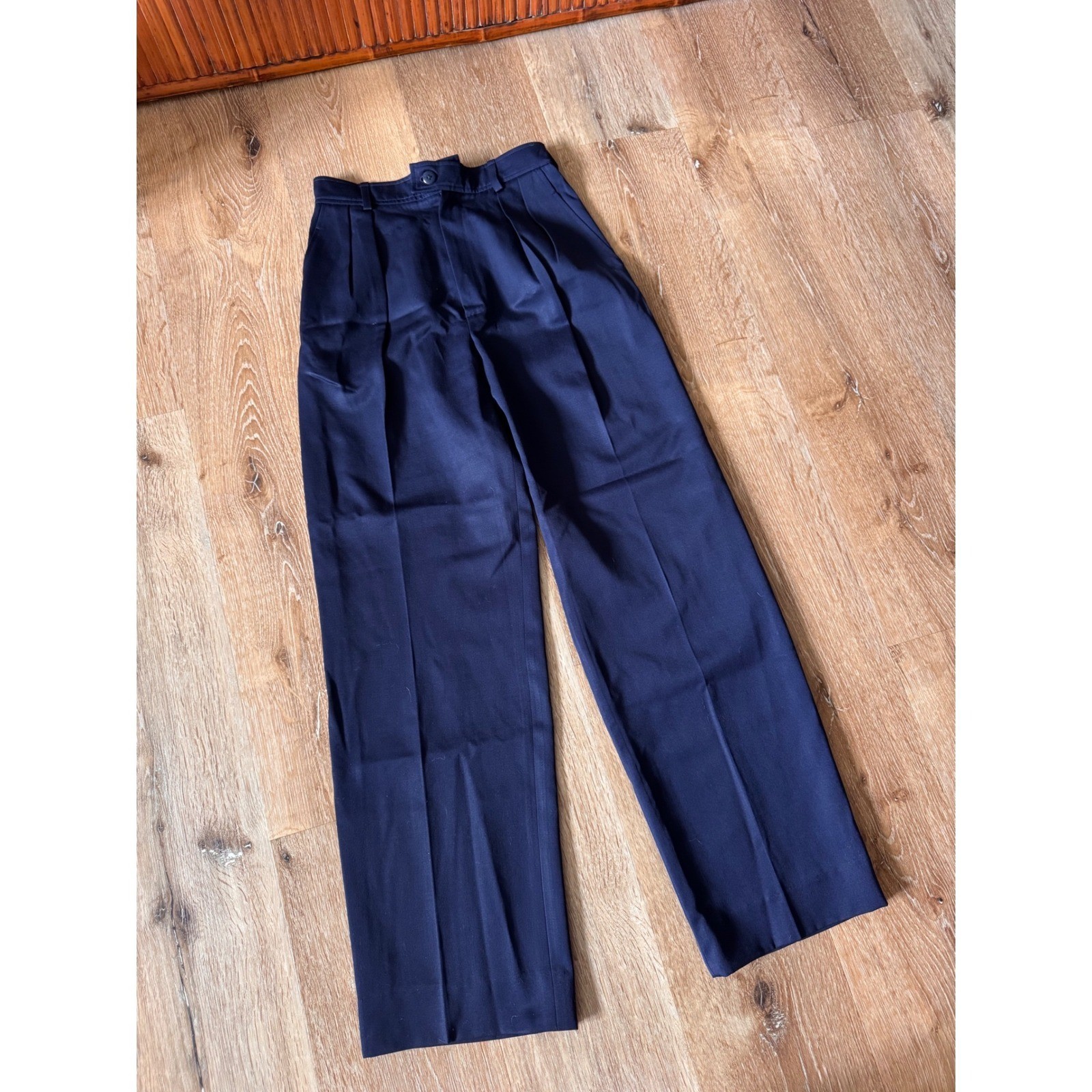 Yves Saint Laurent Navy Blue Pleated High Waist Wool Trousers Size 36