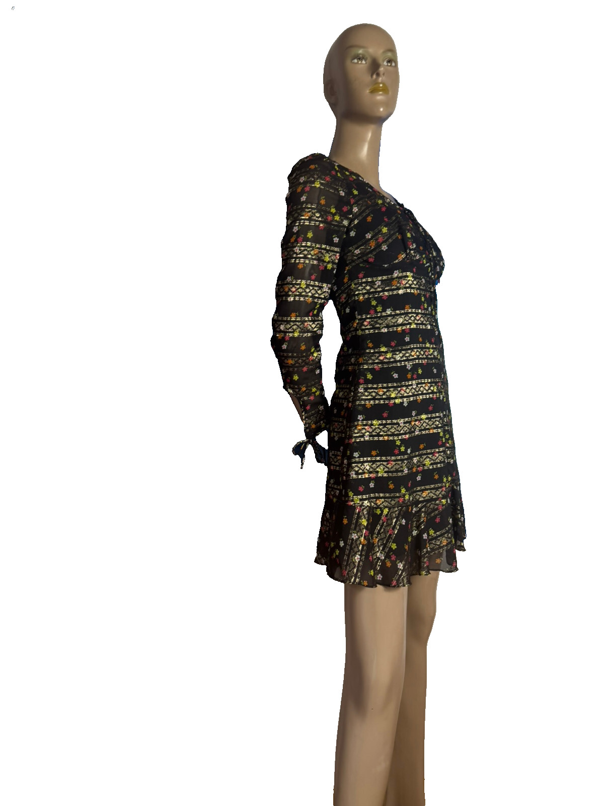 70s Vintage Dress Mini Dress Black Multicolor Floral Silver Lurex Falben ABBA XS