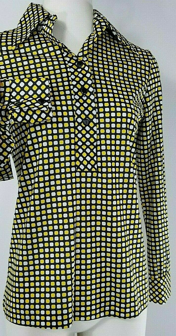 Vintage Alex Colman Top – Size 10 – Black, Yellow, & White Print