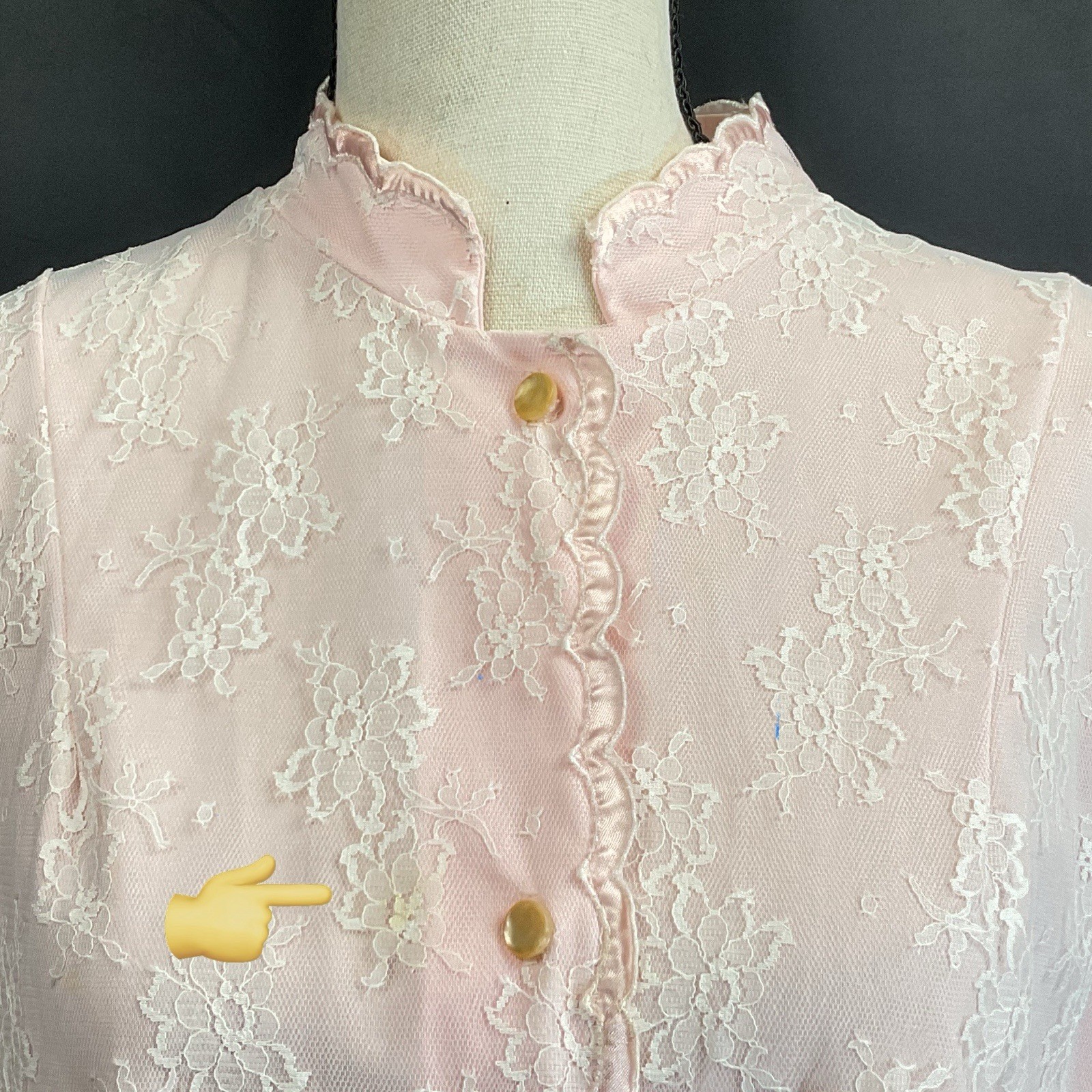 Vintage 1960s San’s Souci Pink Lace Peignoir Robe Nylon Sheer Lace Overlay Sz 14