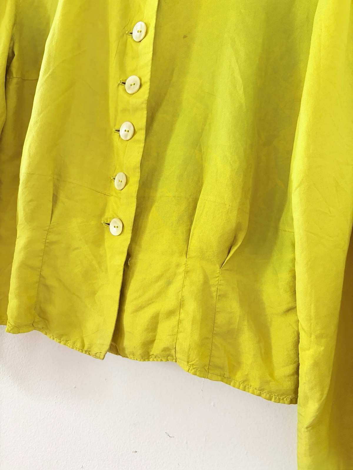 Vintage Antique 1920s 1930s Chartreuse Silk Trumpet Sleeve Blouse Shell Button S