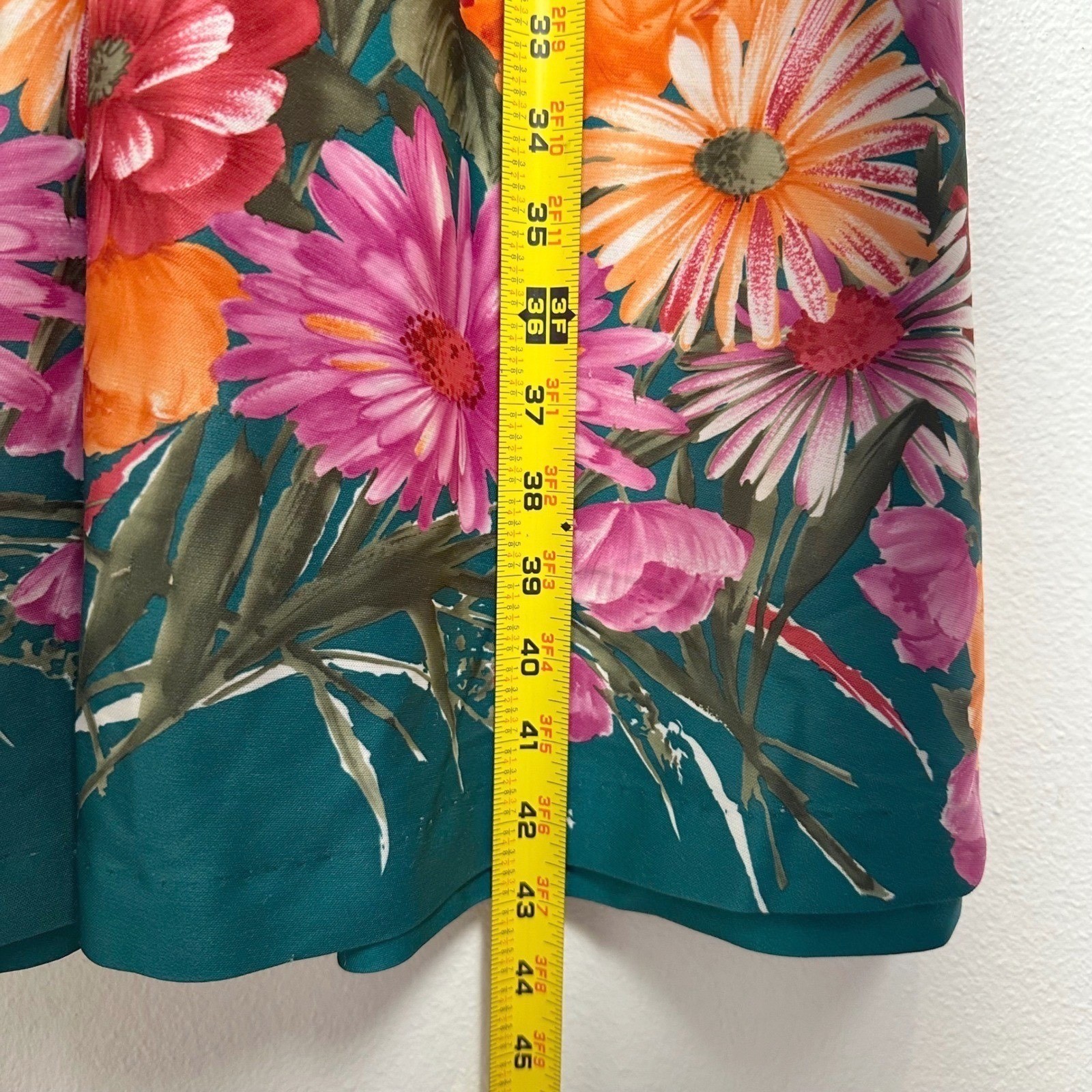 70s Vintage Floral Mandarin Collar Midi Dress Flutter Sleeve White Orange Small