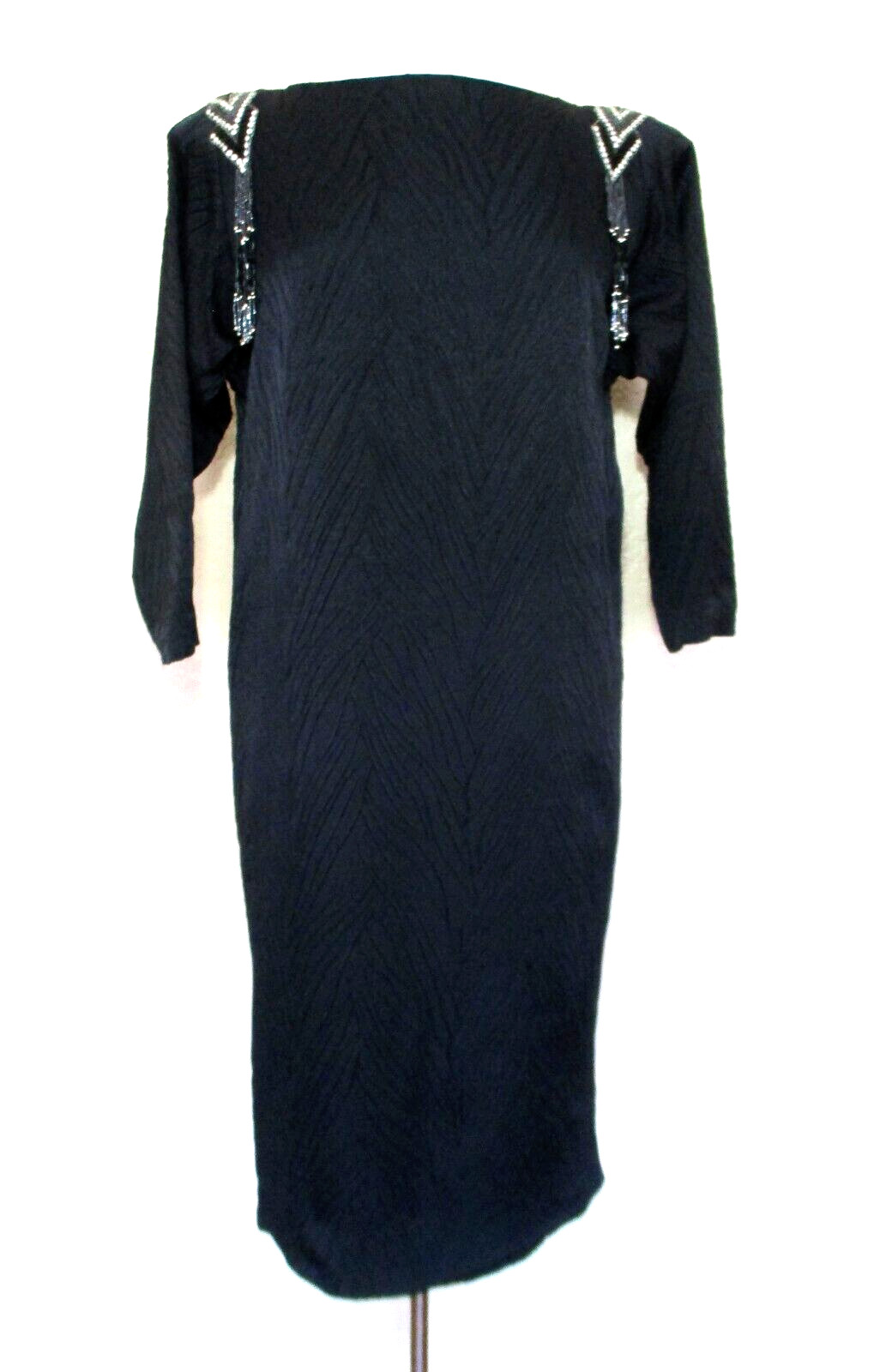 Vintage 70s/80s BOB MACKIE Dress Black Beaded Cocktail Shift Size 12 Women