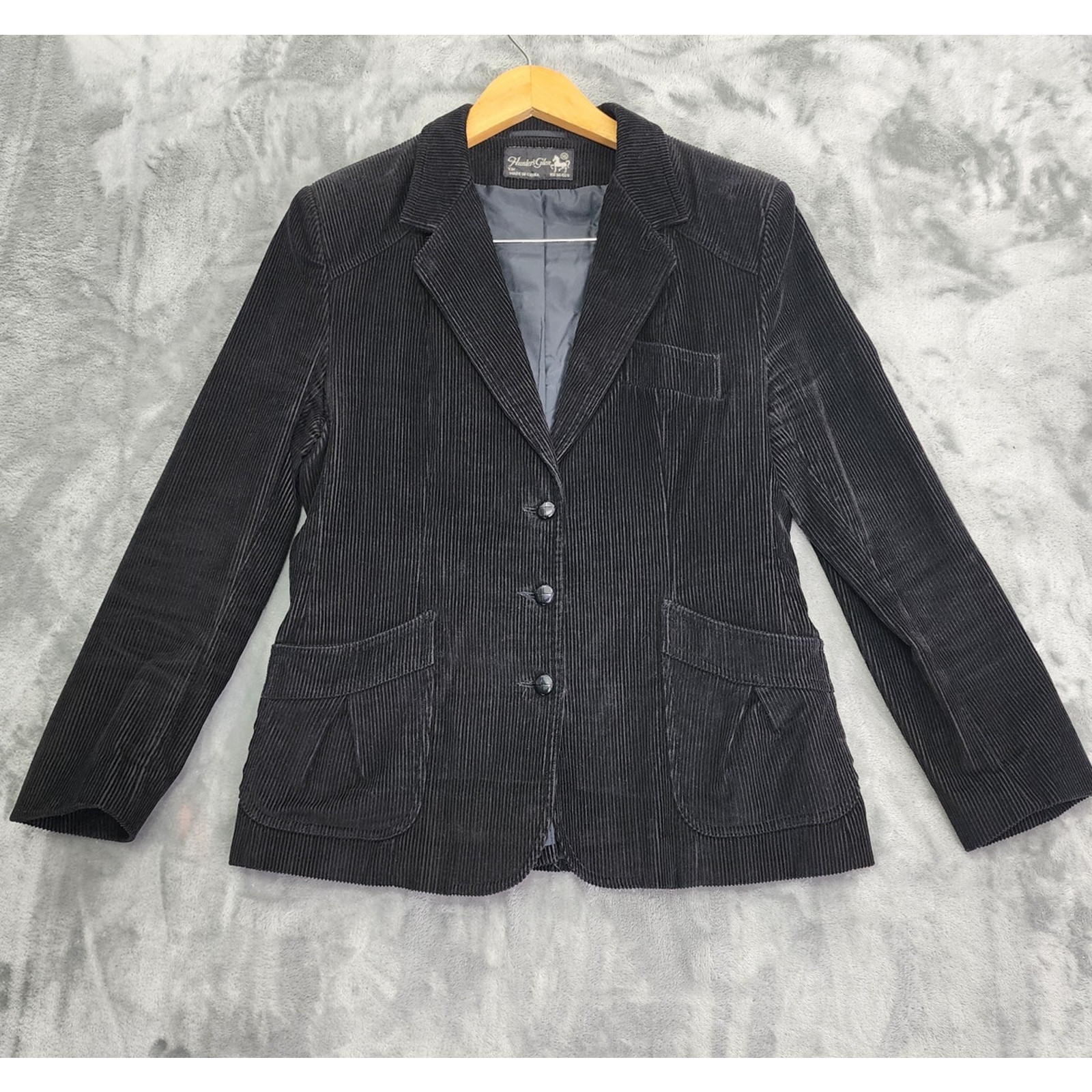 Vintage Hunters Glen Jacket Womens S Black Wide Wale Corduroy Blazer Preppy Mod