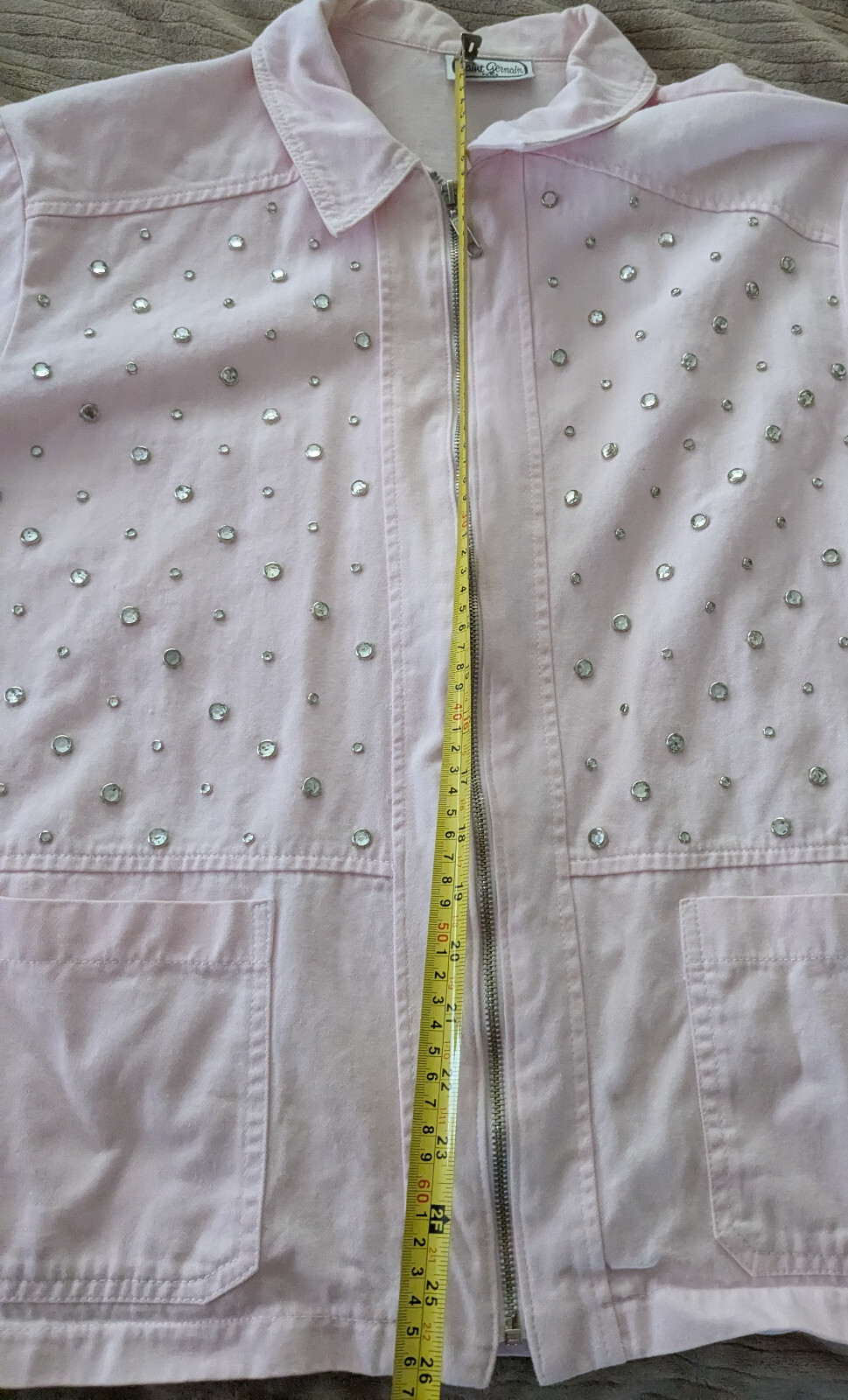 Saint Germain Paris Pink Womens Rhinestone Bling Zip coat Jacket Rare Vintage