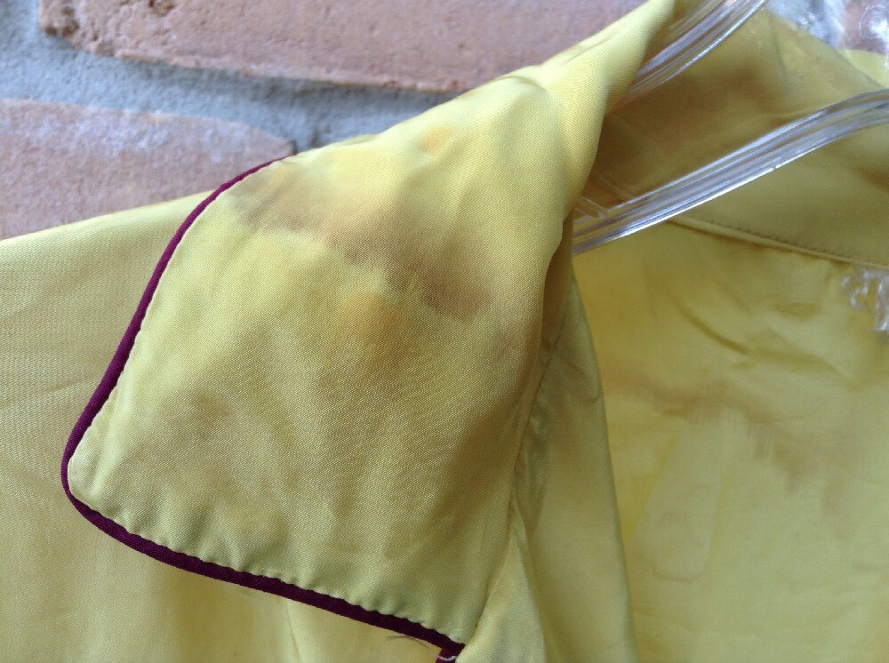 VTG 40s Yellow Dress Sz S ?27″W Theater Study Costume DAMAGE STAINS