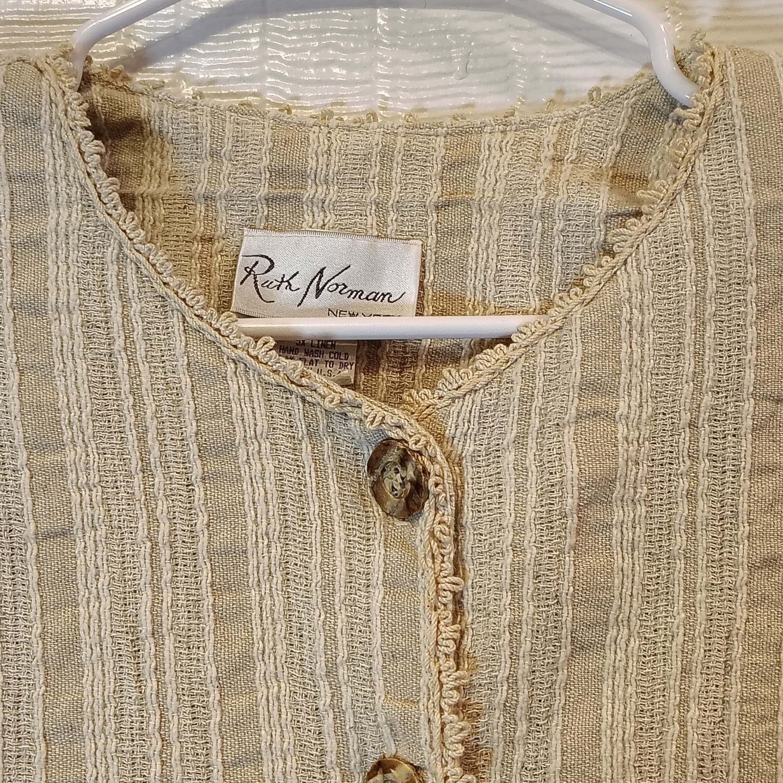 VINTAGE RUTH NORMAN NEW YORK WOMENS MEDIUM COTTON LINEN BLEND SHIRT JACKET USA