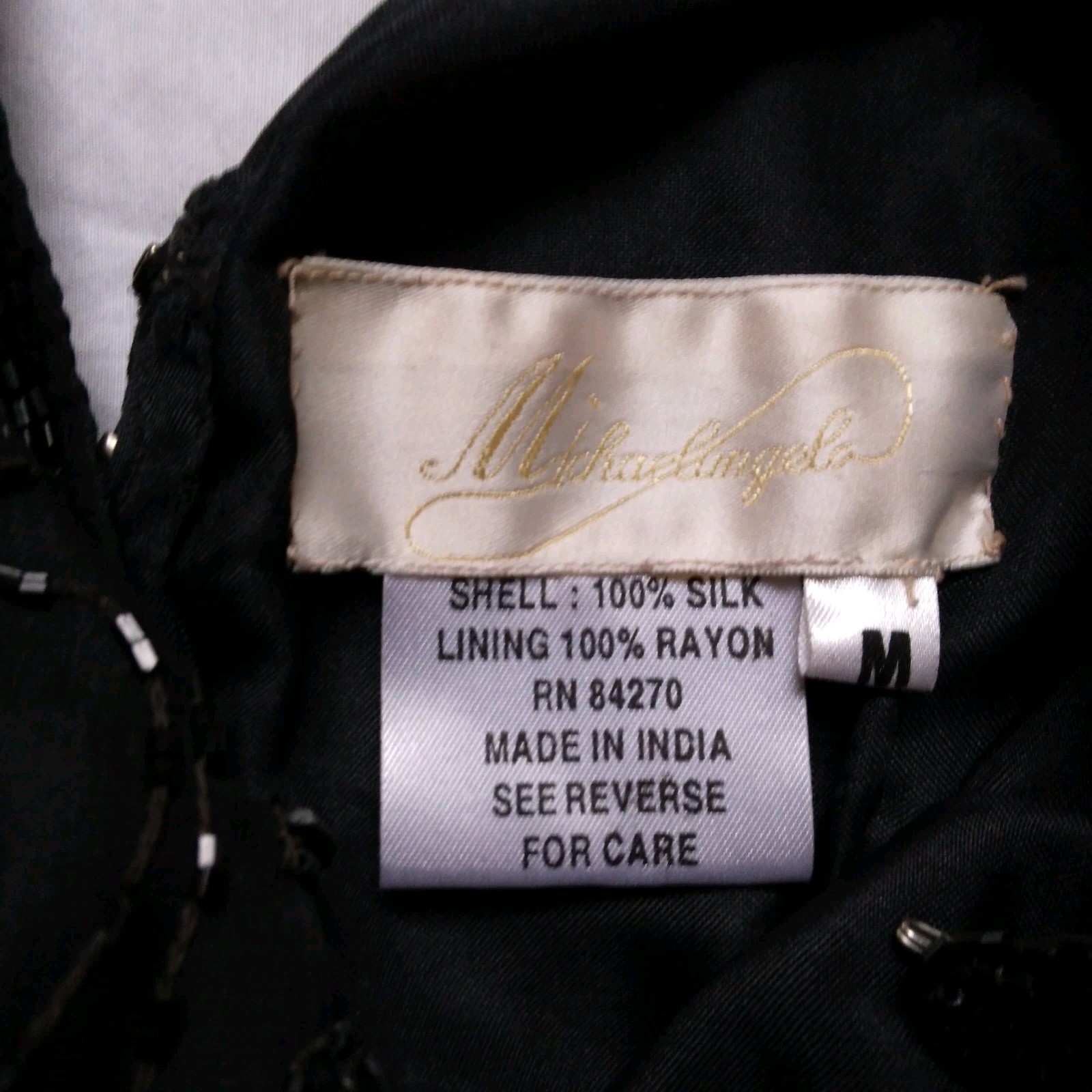 Vintage Cocktail Dress Michaelangelo Black Silk Beaded Sequin Flapper Size M