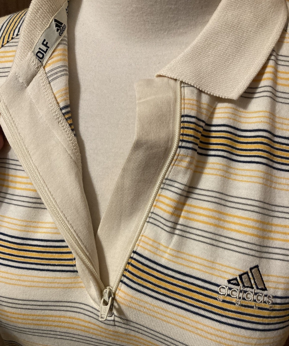 90s Adidas Golf Polo Shirt Yellow Stripe Zip Short Sleeve Embroidered Logo EUC