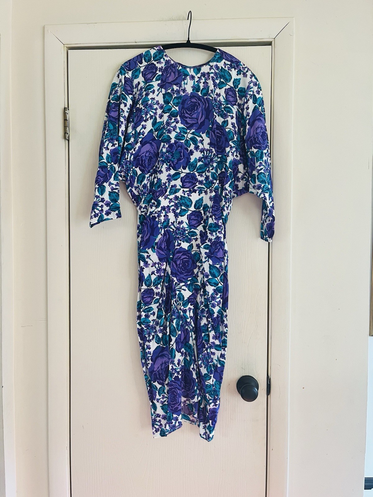 VTG 80s Spring Garden Party Ruched Skirt Bloomcore Avant Garde Midi Dress S