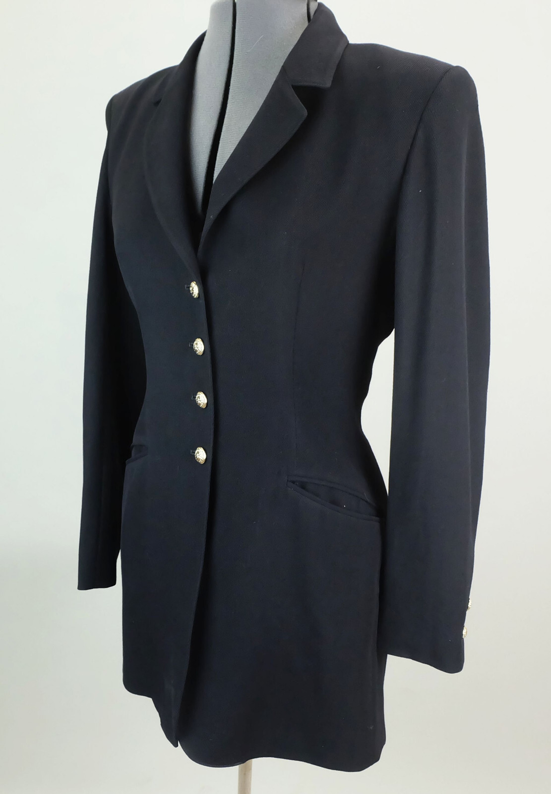 Extravagant long jacket blazer State of Claude Montana black size S 80s