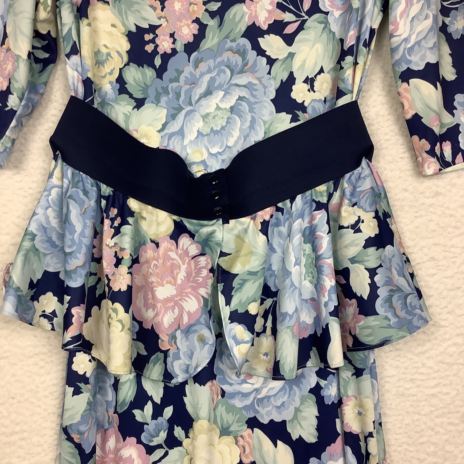 Vintage Statements ALine Peplum Dress Womens 14 Granny Core Stretch Belt Floral