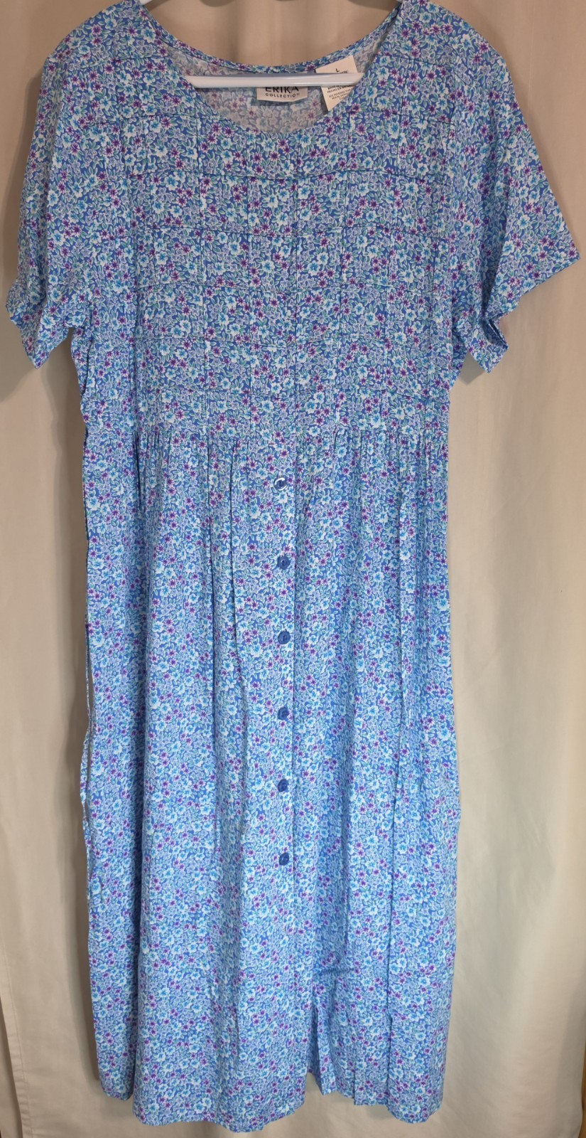 Vintage ERIKA COLLECTION Short Sleeve Cottage-Core Size Large Blue Ditsy Floral