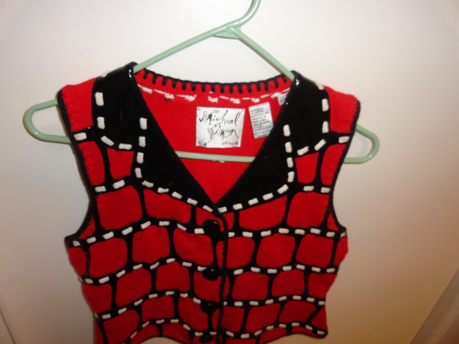 Vintage Michael Simon Petites Red Black Stripe Button Patent Leather Vest P/P
