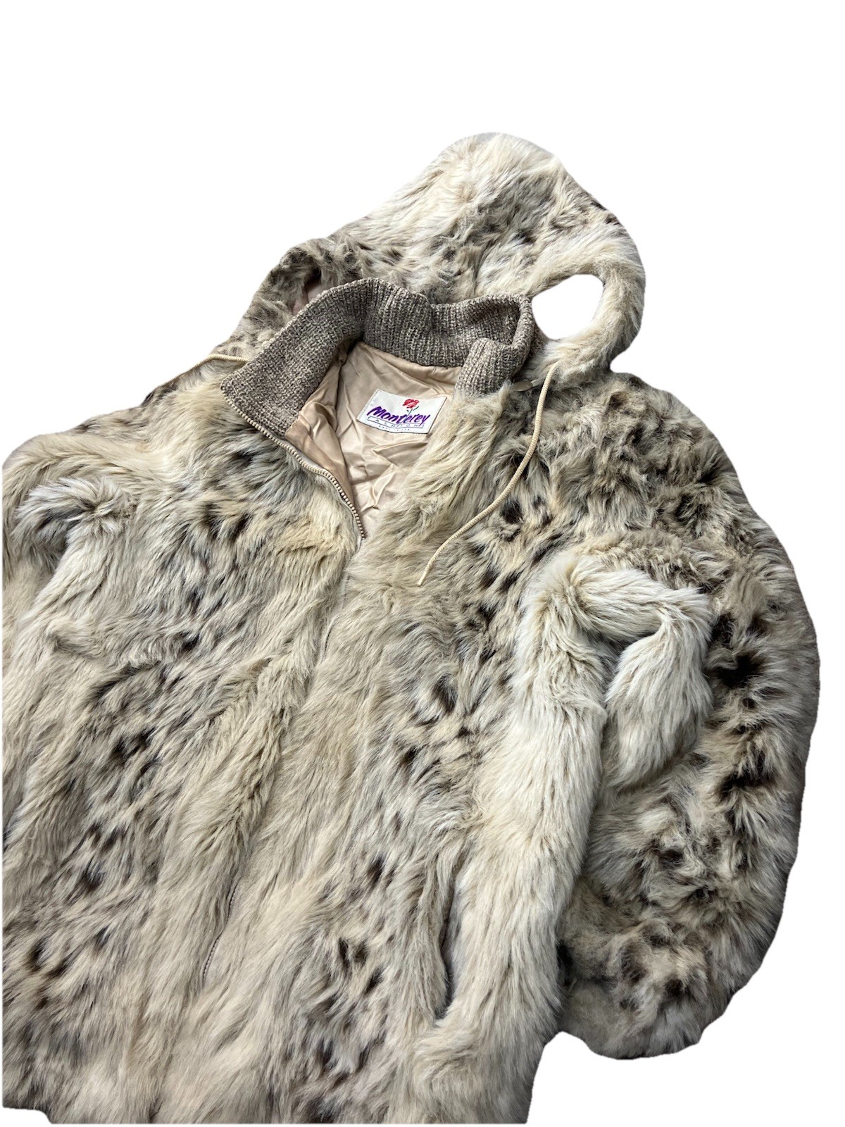 Vintage 80’s Monterey Fashions Spotted Faux Fur Coat Red Wolf Coyote USA 14 P