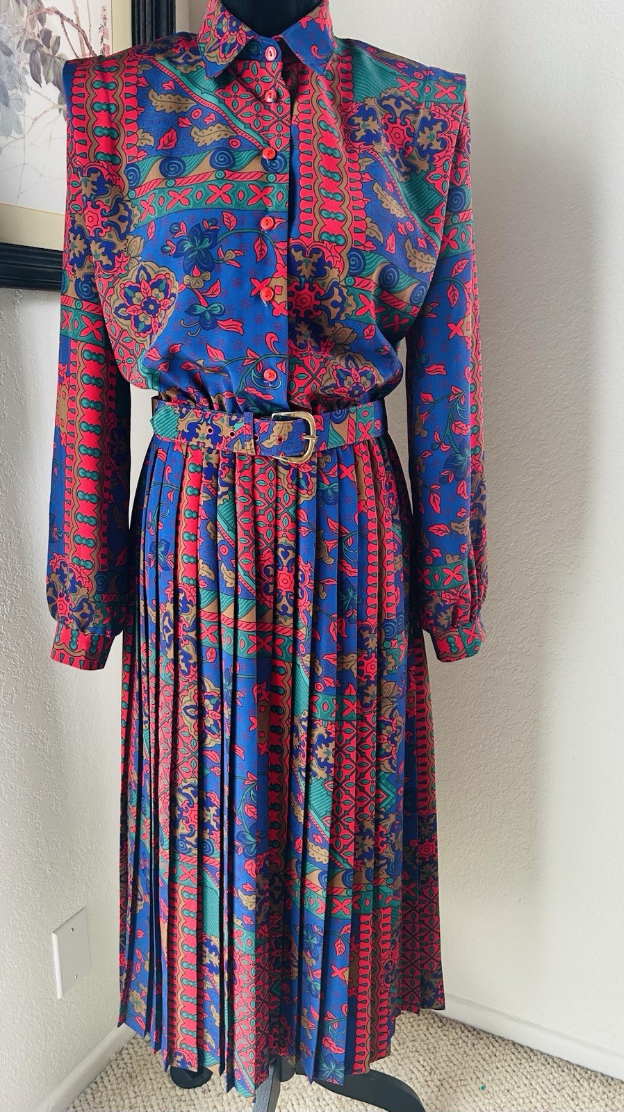 Vintage LADY CAROL of NY ~ Midi Dress Pleated Skirt SZ See Measurements