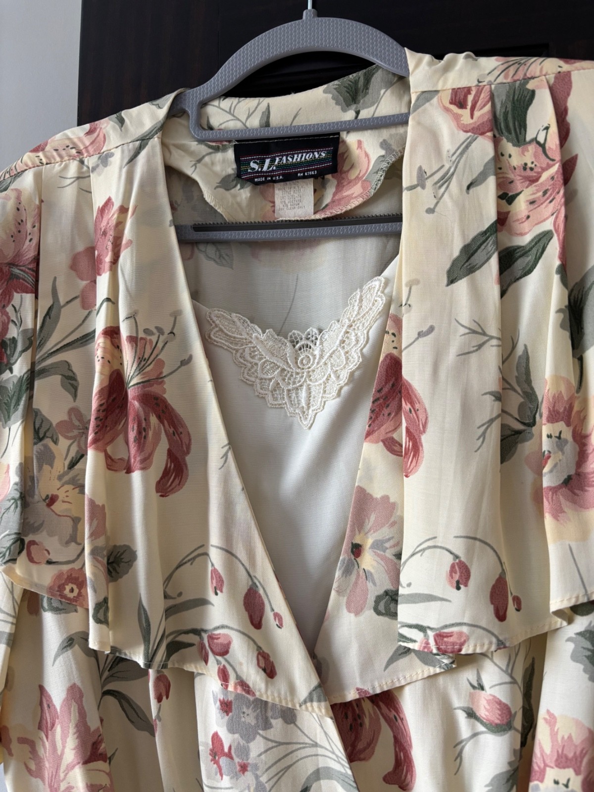 Vintage S.J. Fashions Womens Floral Maxi Dress Belted Pockets Made In USA