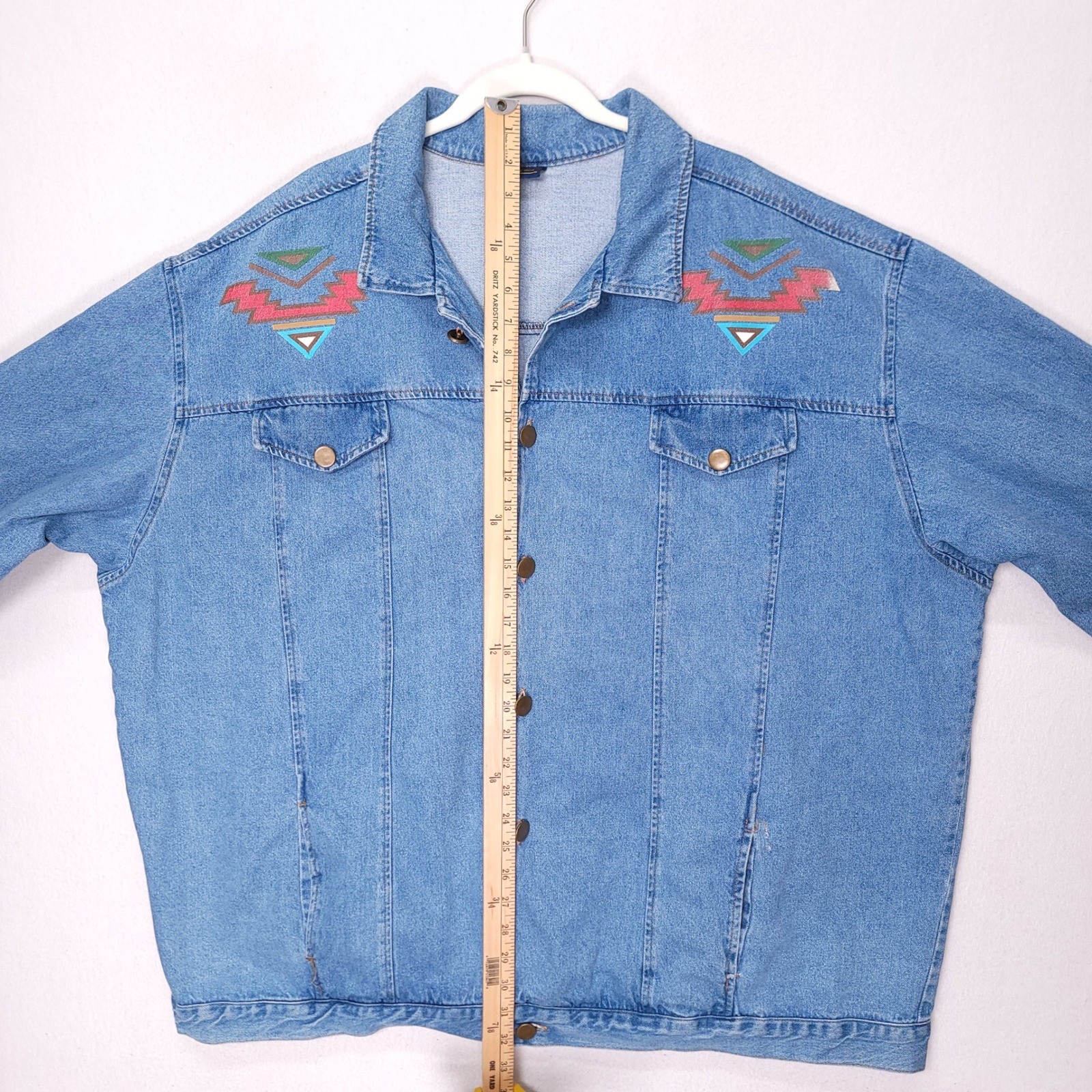 Vintage Hunters Run Southwestern Geometric Print Denim Jacket Shirt Size 5X