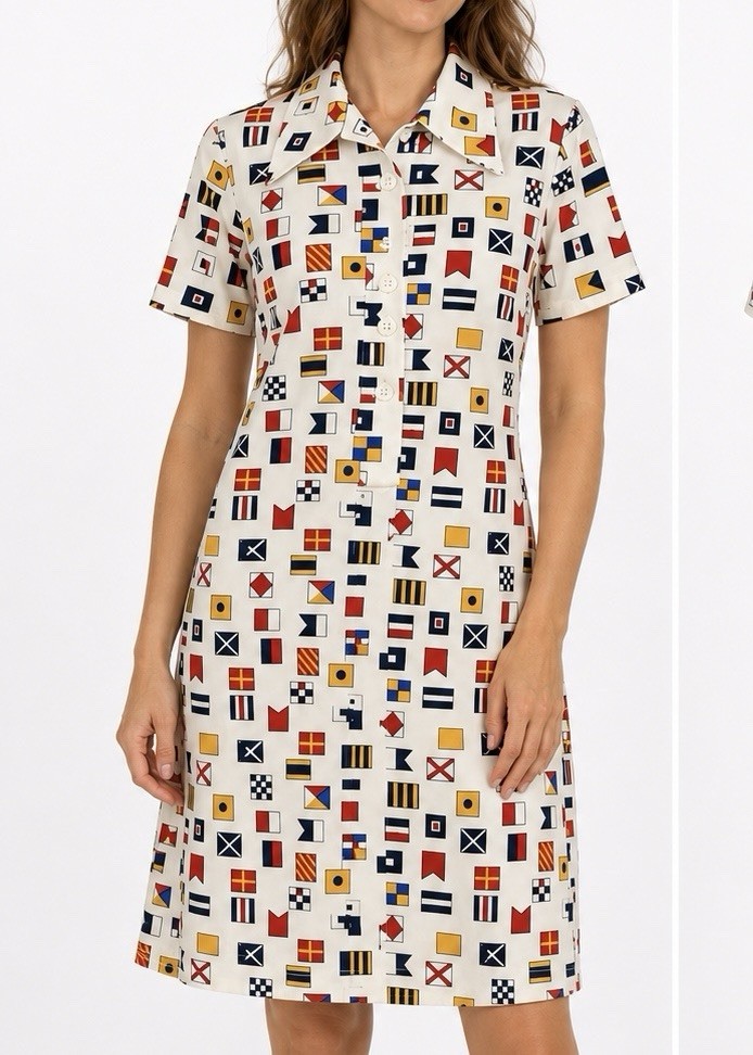 VTG 60s/70s Serbin Traveler Nautical Flag Mod Shirt Dress L XL Prop Yacht Rare